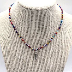 Colorful Seed Glass Bead Necklace Choker Pendant Letter B